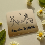 Menovka na dvere rodičia, dvaja chlapci a psík — samolepiaca menovka