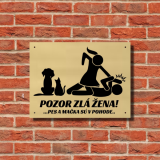 Tabuľka Pozor zlá žena — humoristická výstražná tabuľka, originálny darček 20×15 cm