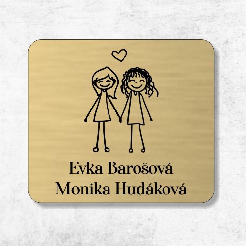 Menovka na dvere žena a žena — samolepiaca akrylátová partnerská menovka