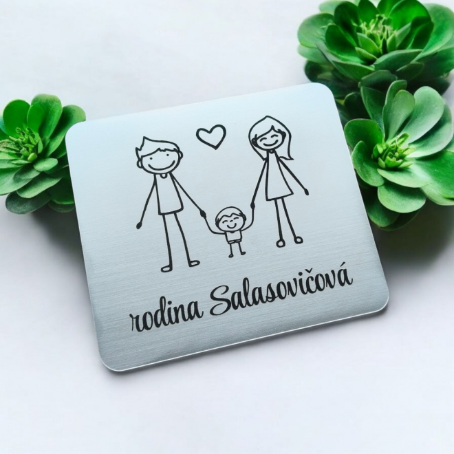 Menovka na dvere rodičia a synček — samolepiaca akrylátová menovka