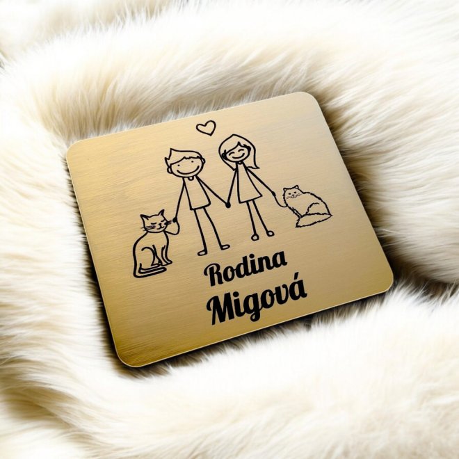 Menovka na dvere pár s mačkami — samolepiaca akrylátová menovka 10×8,8 cm