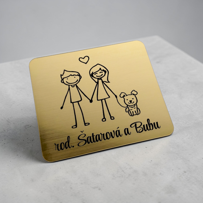 Menovka na dvere pár so psíkom — samolepiaca akrylátová menovka 10×8,8 cm
