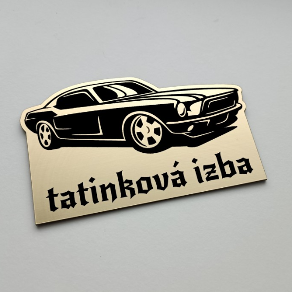 Detská menovka Auto — samolepiaca akrylátová menovka na dvere izby 10×6,2 cm