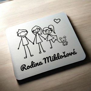 Menovka na dvere rodičia a dcéra so psíkom — samolepiaca menovka
