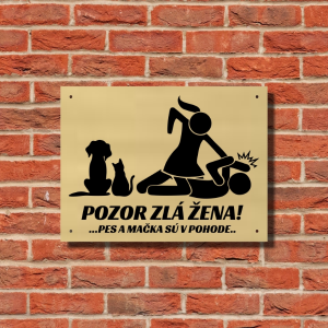 Tabuľka Pozor zlá žena — humoristická výstražná tabuľka, originálny darček 20×15 cm