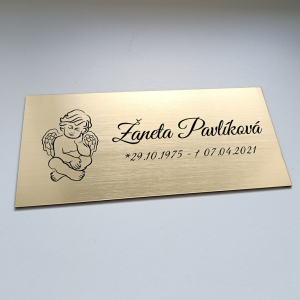 Tabuľka na hrob anjel — plastová náhrobná tabuľka 20×9 cm, laserové gravírovanie