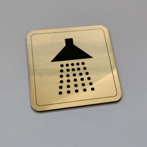 Kúpeľňa — štvorcová akrylátová tabuľka na označenie dverí, 7 × 7 cm, samolepiaca