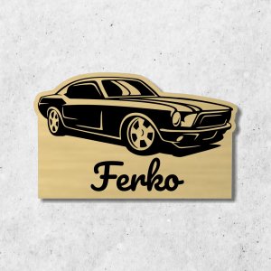 Detská menovka Auto — samolepiaca akrylátová menovka na dvere izby 10×6,2 cm