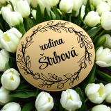 Menovka na dvere Floral Round — okrúhla samolepiaca menovka s kvetmi, ⌀9 cm