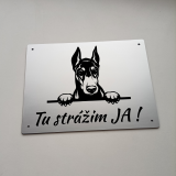 Tabuľka Pozor pes Doberman 3 — výstražná tabuľka na plot 20×15 cm