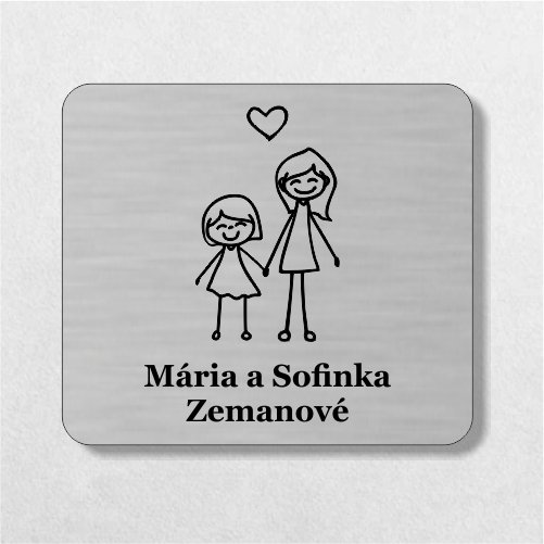 Menovka na dvere mama a dcéra — samolepiaca akrylátová rodinná menovka 10×8,8 cm
