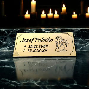 Tabuľka na hrob anjel 3 — plastová náhrobná tabuľka 20×9 cm, laserové gravírovanie