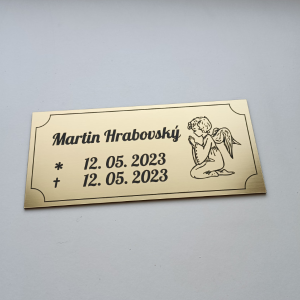 Tabuľka na hrob anjel 3 — plastová náhrobná tabuľka 20×9 cm, laserové gravírovanie