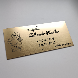 Tabuľka na hrob anjel — plastová náhrobná tabuľka 20×9 cm, laserové gravírovanie