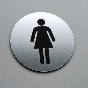 WC dámy — akrylátový piktogram Circle priemer 7 cm pre hotel a kanceláriu