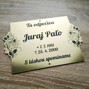 Tabuľka na hrob s ružami — plastová náhrobná tabuľka 20×14 cm, laserové gravírovanie